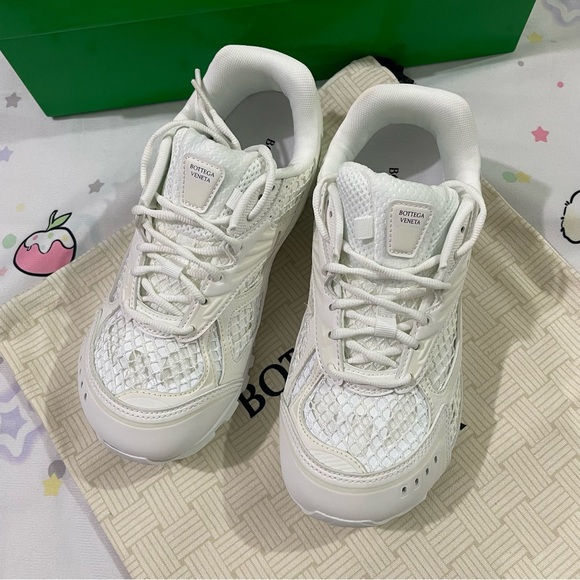 Bottega Veneta Shoes - Bottega Veneta White Mesh & Leather Sneakers